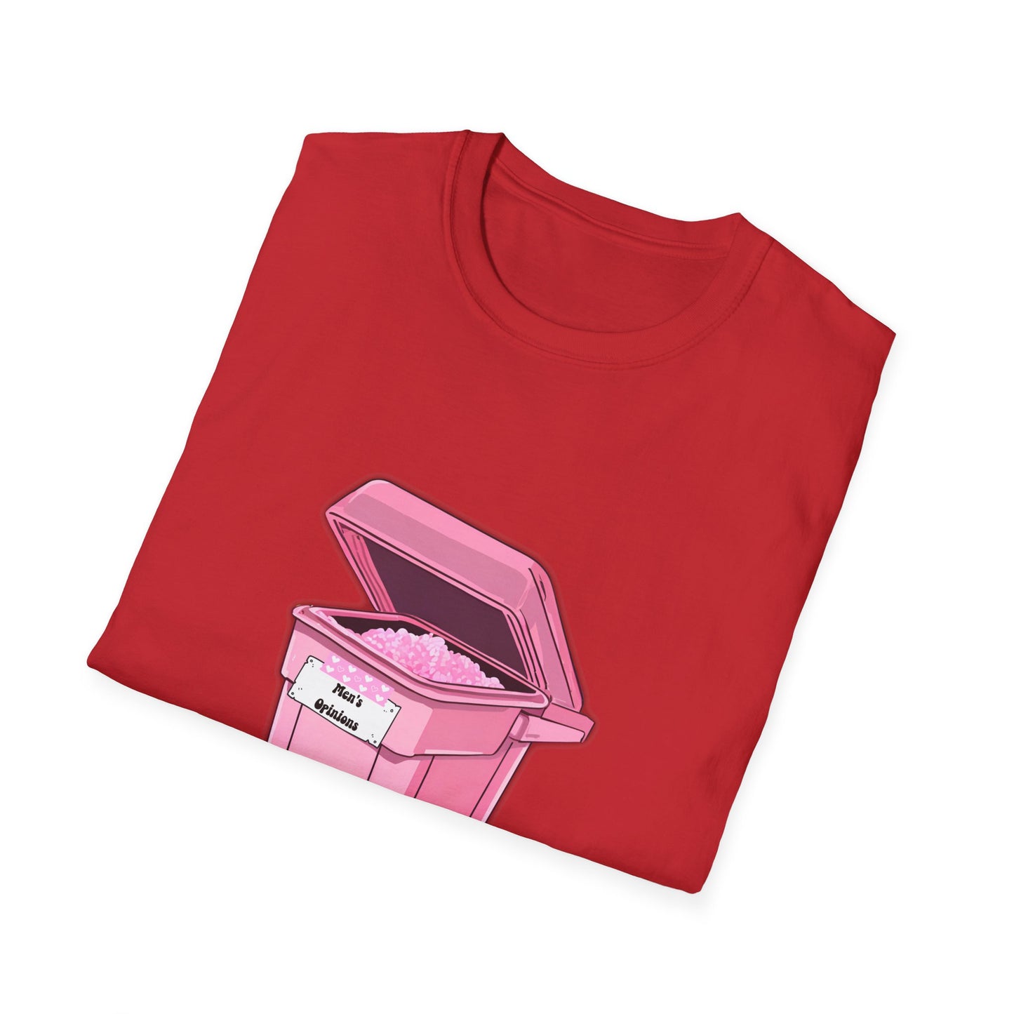 Pink Men's Opinion in a Trash Can T-Shirt | Satirical Graphic Tee