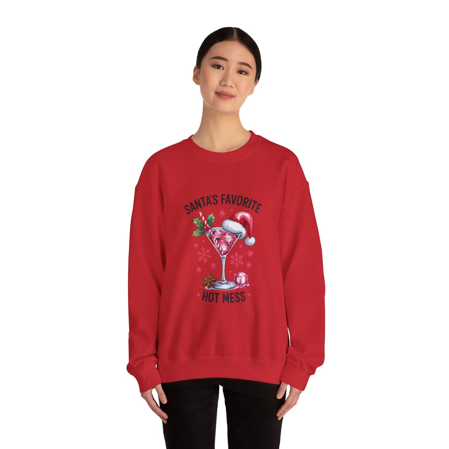 Funny Santa's Favorite Hot Mess Unisex Crewneck Sweatshirt, Christmas Gift Idea, Holiday Apparel, Winter Jumper, Xmas Clothing