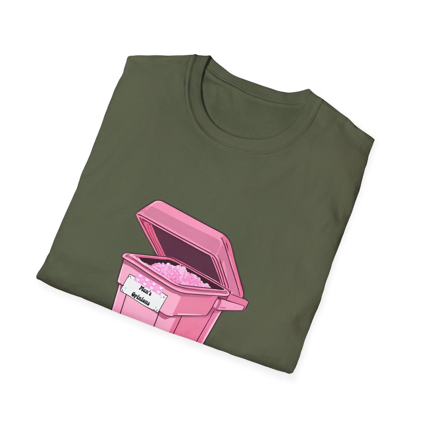 Pink Men's Opinion in a Trash Can T-Shirt | Satirical Graphic Tee