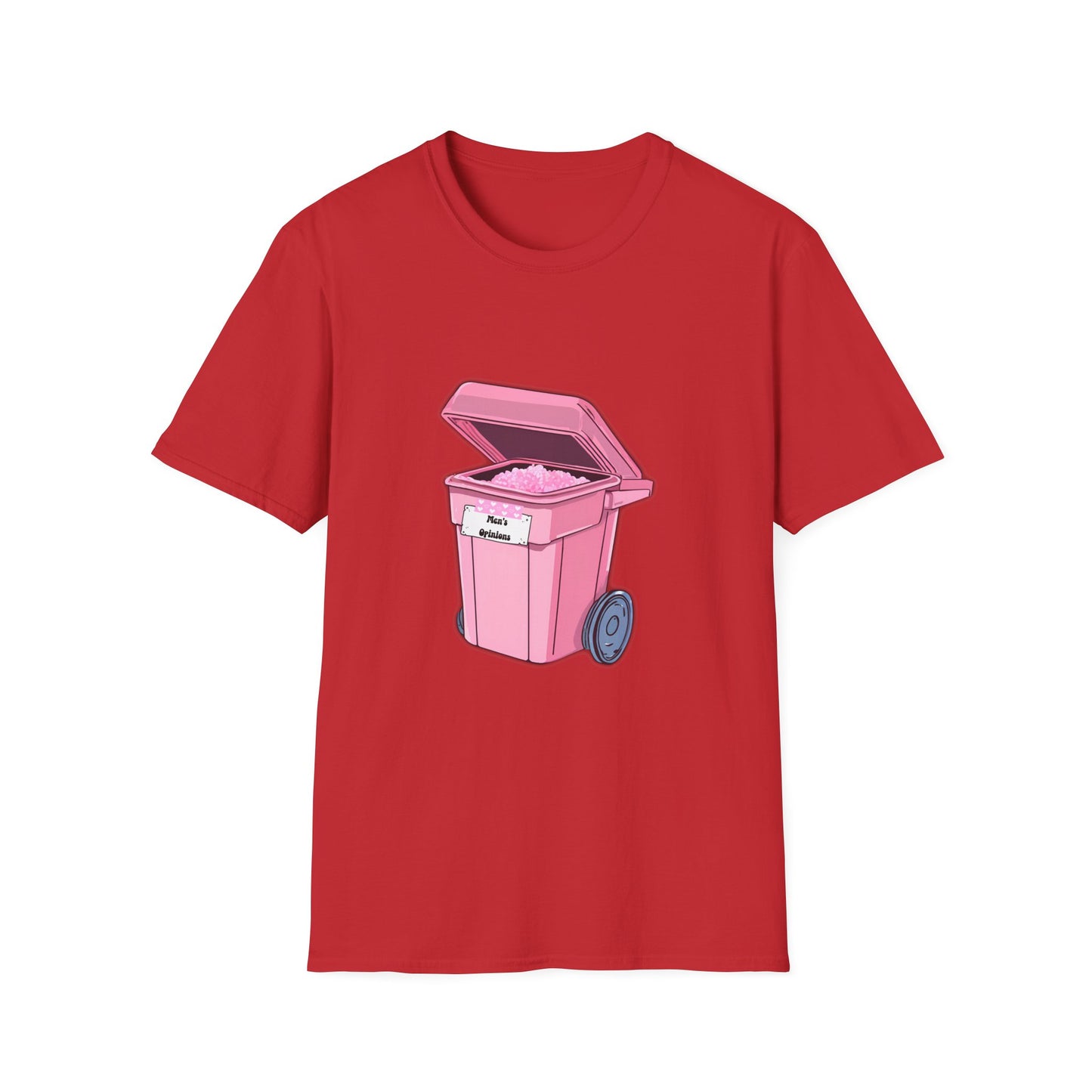 Pink Men's Opinion in a Trash Can T-Shirt | Satirical Graphic Tee
