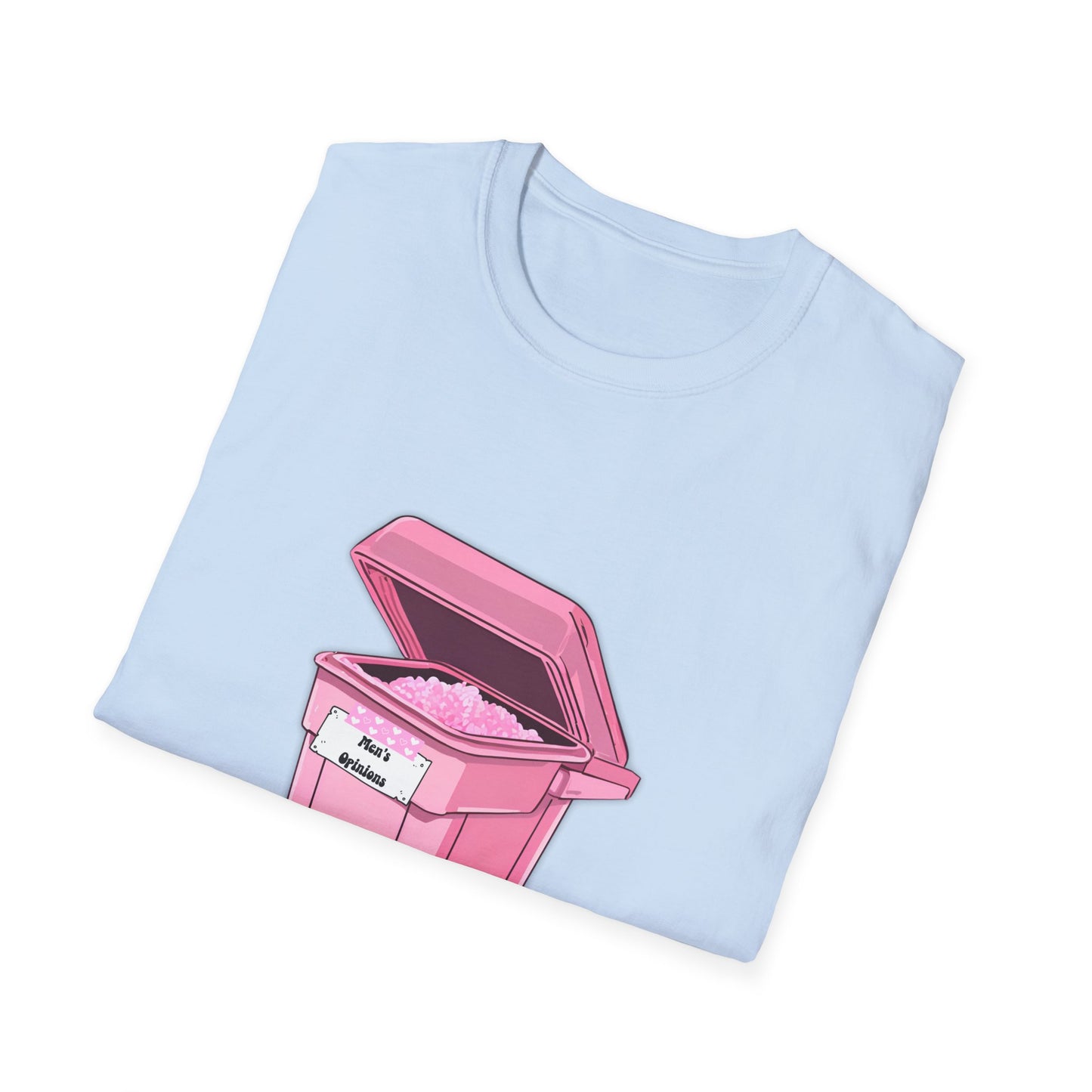 Pink Men's Opinion in a Trash Can T-Shirt | Satirical Graphic Tee