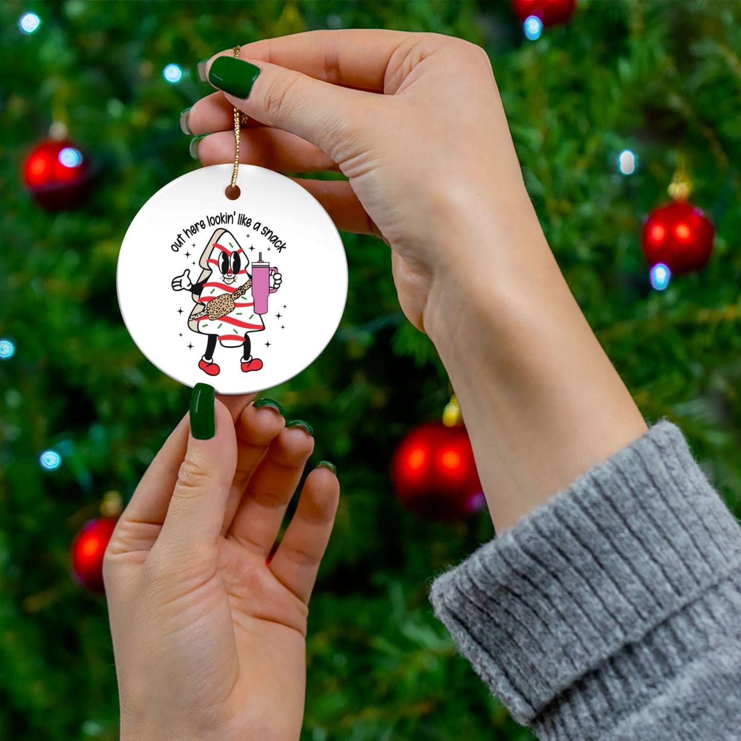 Striped Candy Character Ornament | Ceramic Round Holiday Decoration