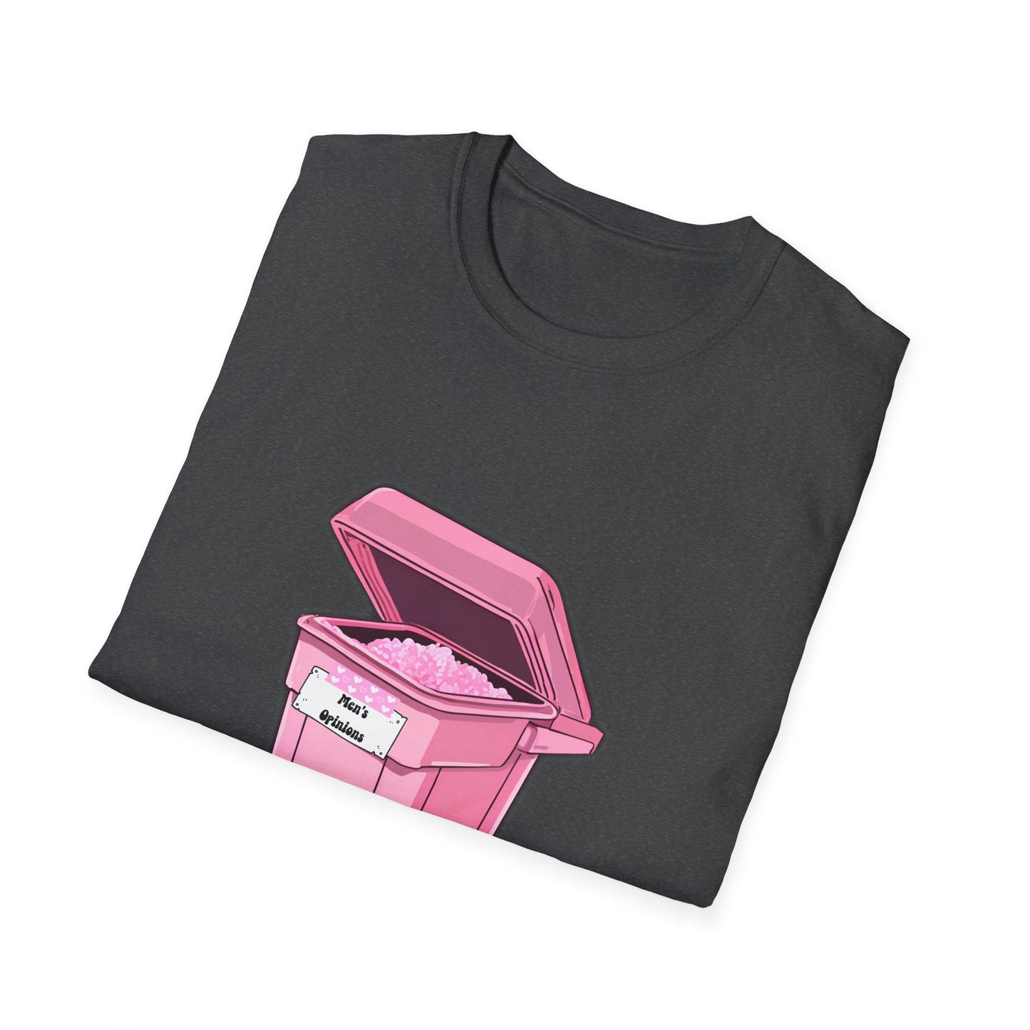 Pink Men's Opinion in a Trash Can T-Shirt | Satirical Graphic Tee
