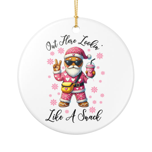 Trendy Santa Illustration Ornament | Out Here Lookin' Like A Snack ceramic ornament