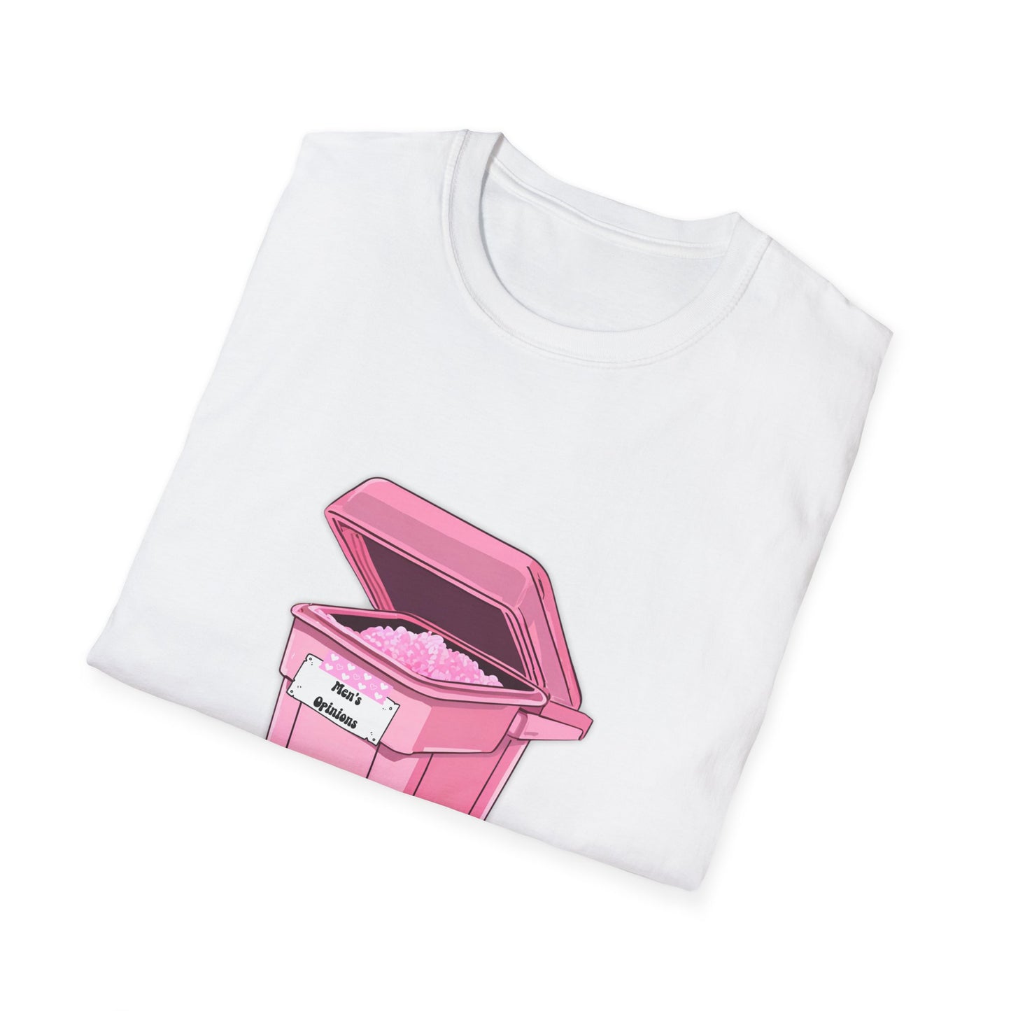 Pink Men's Opinion in a Trash Can T-Shirt | Satirical Graphic Tee