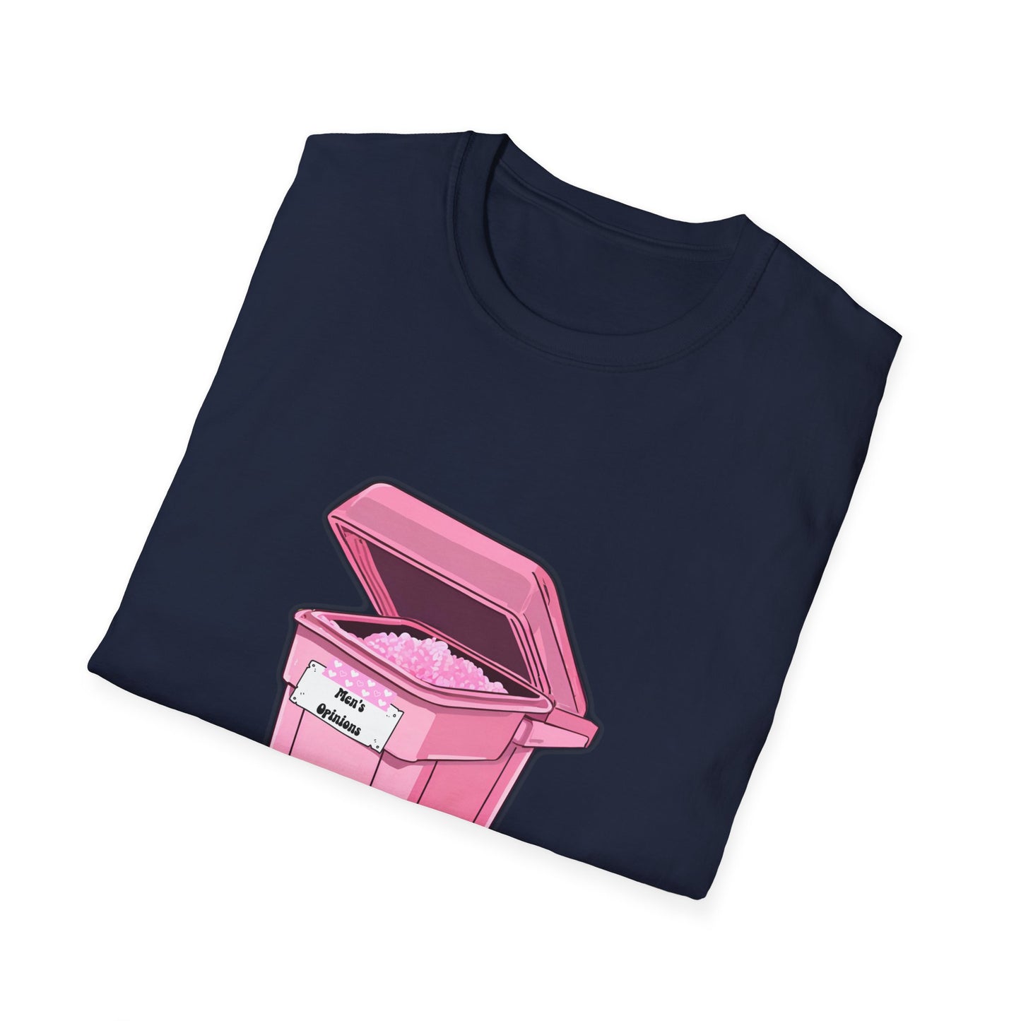 Pink Men's Opinion in a Trash Can T-Shirt | Satirical Graphic Tee
