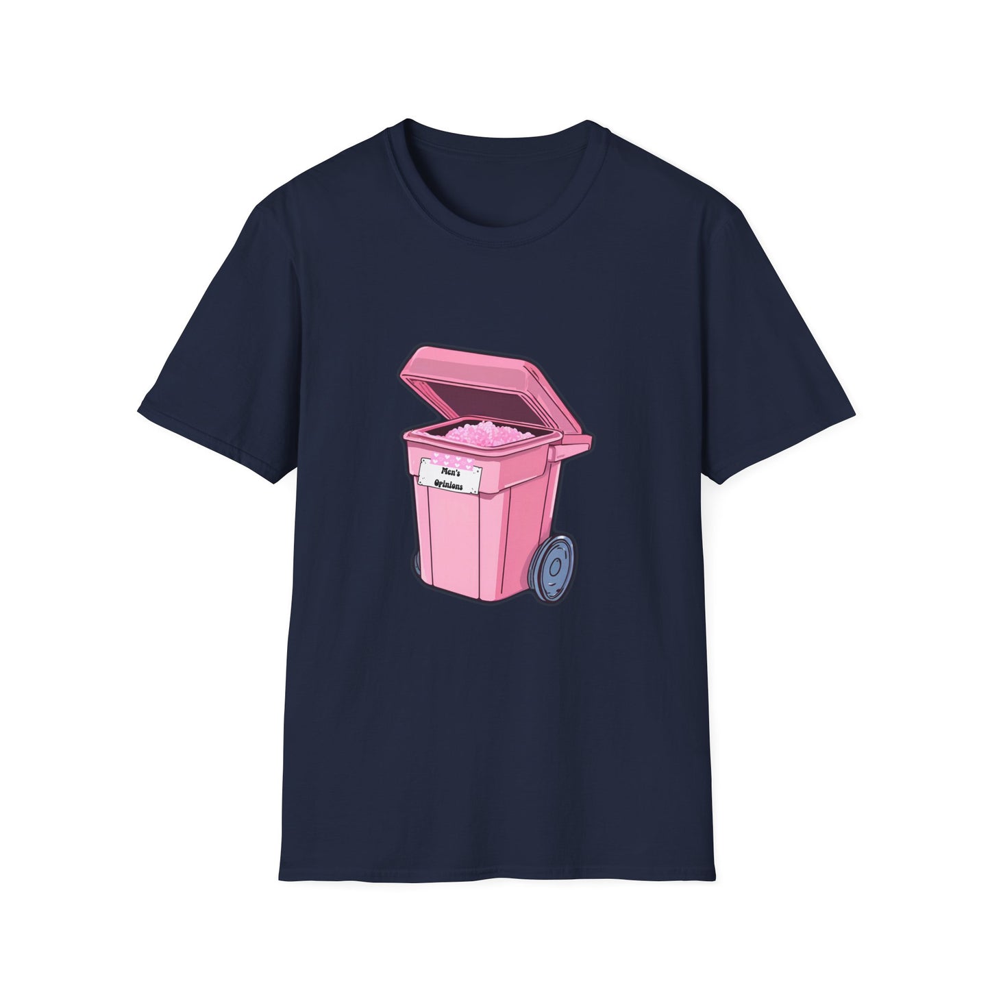 Pink Men's Opinion in a Trash Can T-Shirt | Satirical Graphic Tee