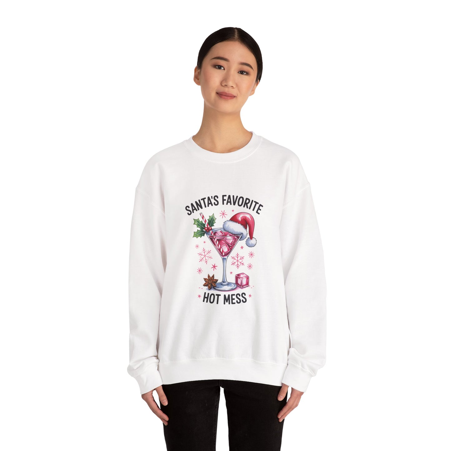 Funny Santa's Favorite Hot Mess Unisex Crewneck Sweatshirt, Christmas Gift Idea, Holiday Apparel, Winter Jumper, Xmas Clothing