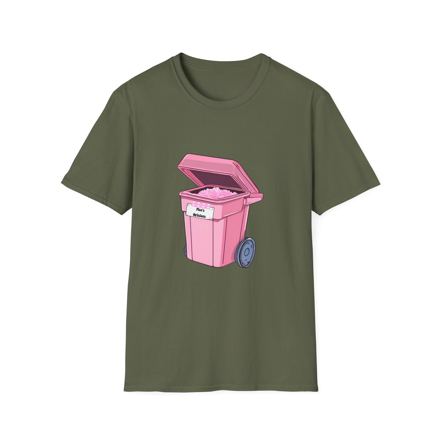 Pink Men's Opinion in a Trash Can T-Shirt | Satirical Graphic Tee