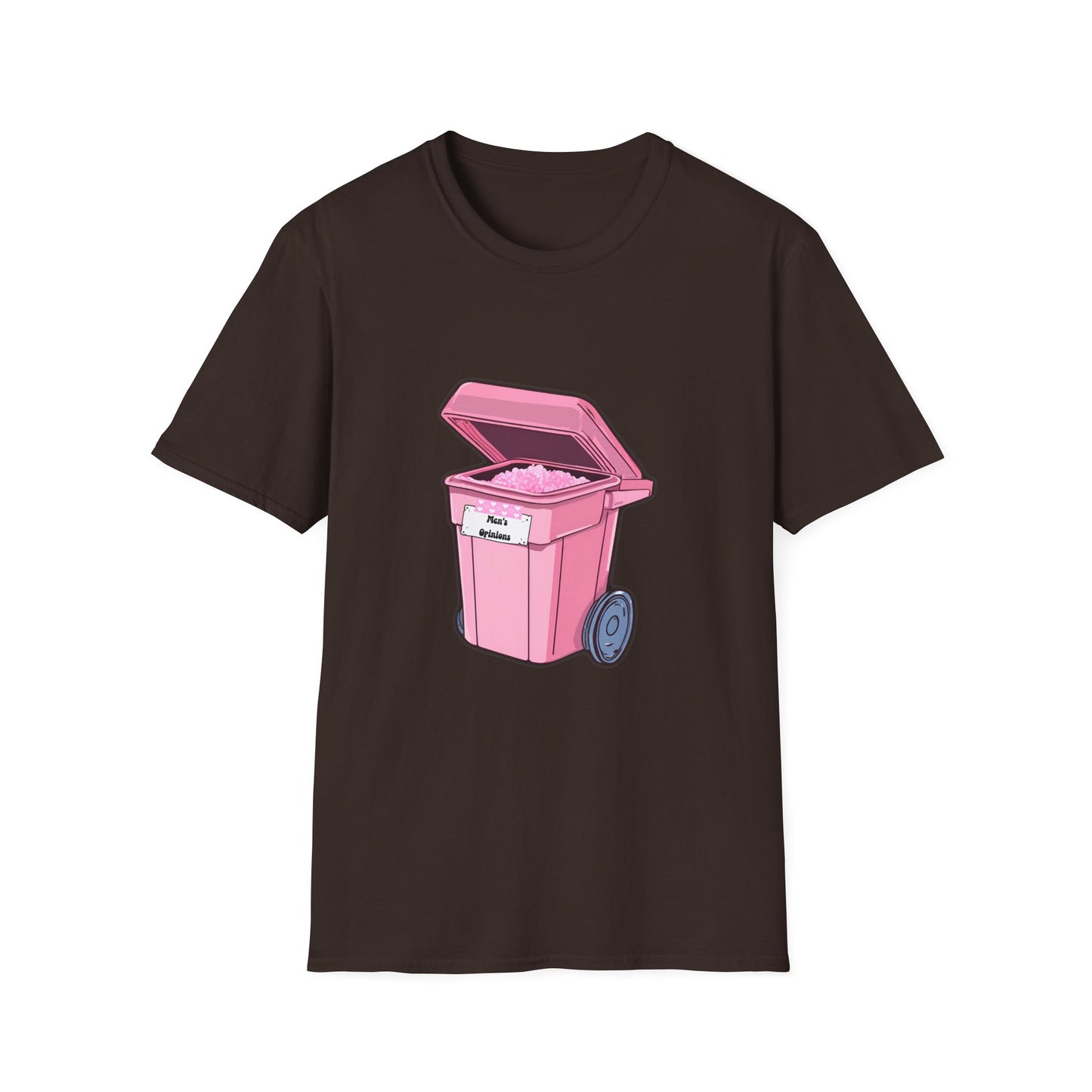 Pink Men's Opinion in a Trash Can T-Shirt | Satirical Graphic Tee